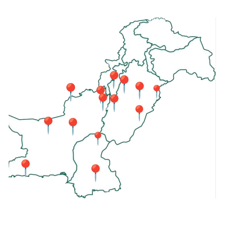 Map of Pakistan with highlighted cities